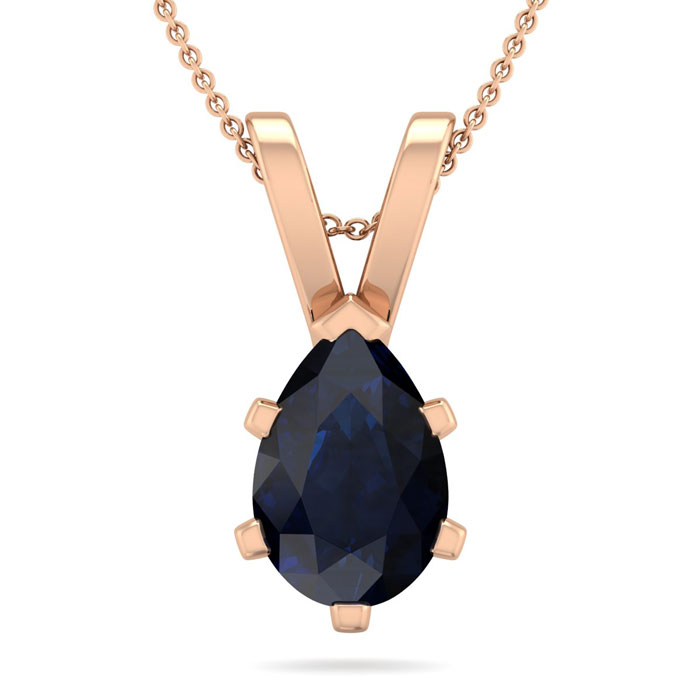 1.5 Carat Pear Shape Sapphire Necklace in 14K Rose Gold Over Sterling Silver, 18 Inches by SuperJeweler