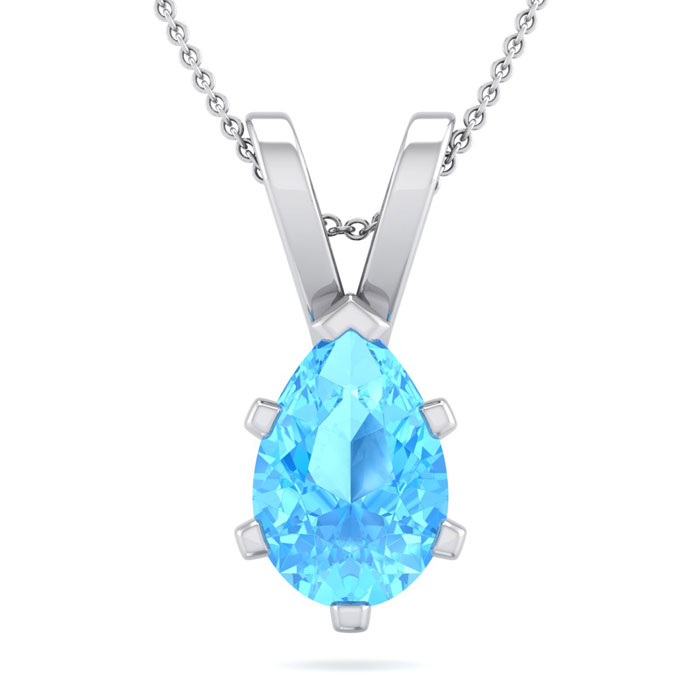 1.5 Carat Pear Shape Blue Topaz Necklace In Sterling Silver, 18 Inches By SuperJeweler