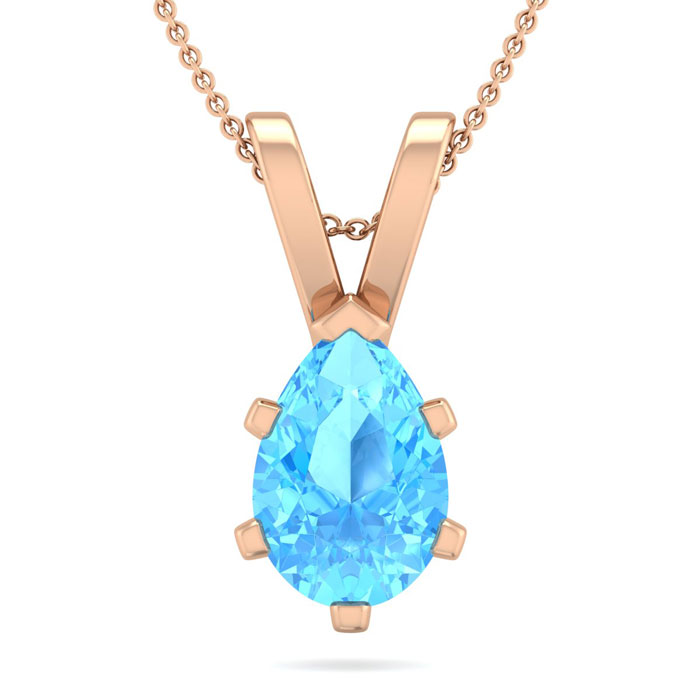 1.5 Carat Pear Shape Blue Topaz Necklace In 14K Rose Gold Over Sterling Silver, 18 Inches By SuperJeweler