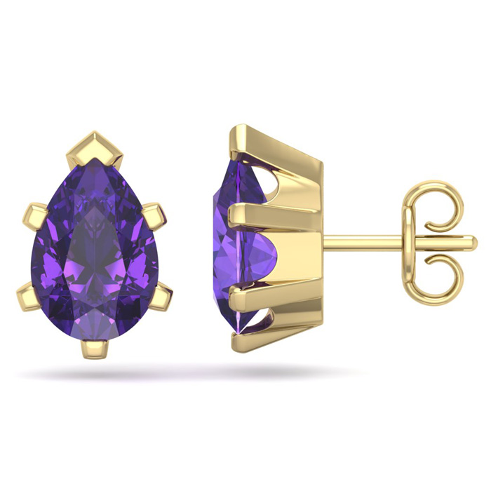 2 Carat Pear Shape Amethyst Stud Earrings in 14K Yellow Gold Over Sterling Silver by SuperJeweler