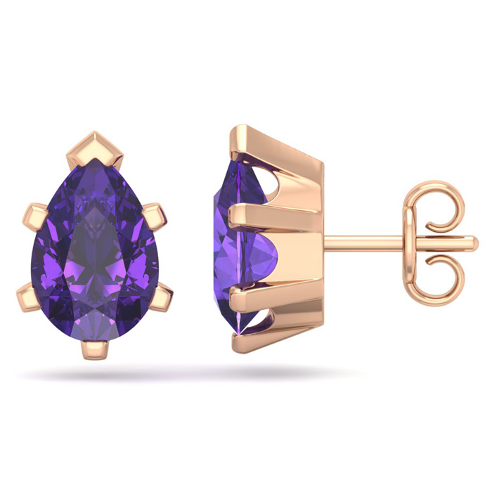 2 Carat Pear Shape Amethyst Stud Earrings in 14K Rose Gold Over Sterling Silver by SuperJeweler