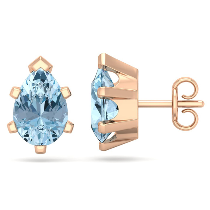 2 1/3 Carat Pear Shape Aquamarine Stud Earrings In 14K Rose Gold Over Sterling Silver By SuperJeweler