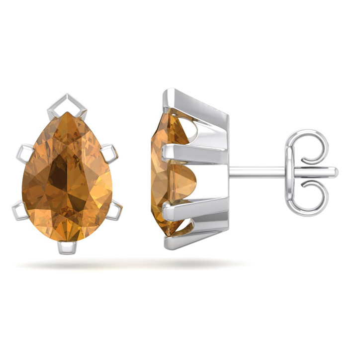 2 Carat Pear Shape Citrine Stud Earrings In Sterling Silver By SuperJeweler