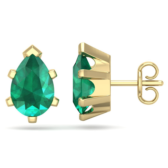 2 1/3 Carat Pear Shape Emerald Stud Earrings In 14K Yellow Gold Over Sterling Silver By SuperJeweler