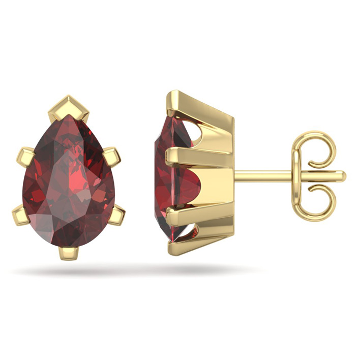 3 Carat Pear Shape Garnet Stud Earrings In 14K Yellow Gold Over Sterling Silver By SuperJeweler