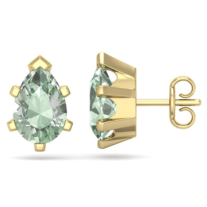 2 Carat Pear Shape Green Amethyst Stud Earrings In 14K Yellow Gold Over Sterling Silver By SuperJeweler