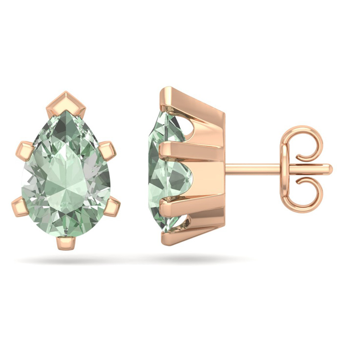 2 Carat Pear Shape Green Amethyst Stud Earrings in 14K Rose Gold Over Sterling Silver by SuperJeweler