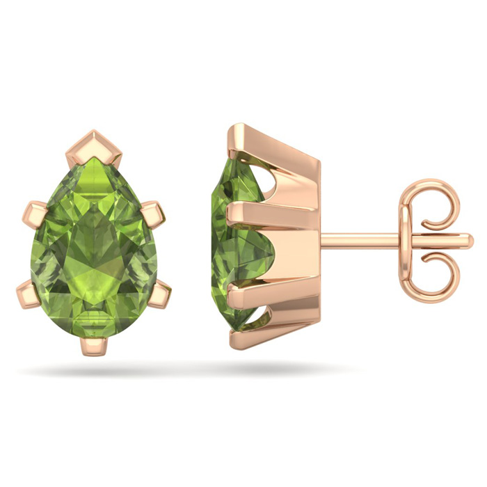 2 3/4 Carat Pear Shape Peridot Stud Earrings In 14K Rose Gold Over Sterling Silver By SuperJeweler