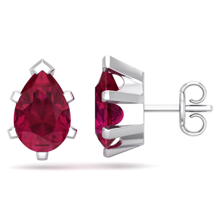 3 Carat Pear Shape Ruby Stud Earrings In Sterling Silver By SuperJeweler