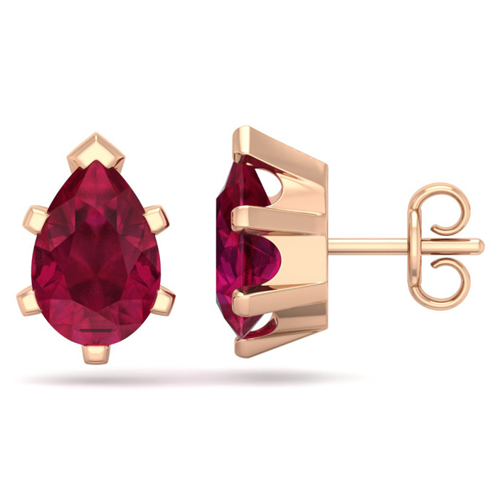 3 Carat Pear Shape Ruby Stud Earrings in 14K Rose Gold Over Sterling Silver by SuperJeweler