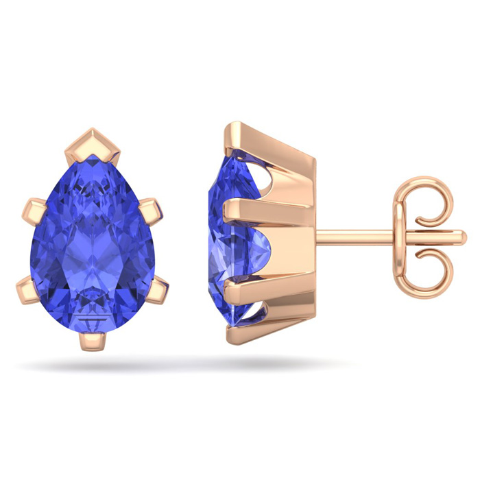 2.5 Carat Pear Shape Tanzanite Stud Earrings in 14K Rose Gold Over Sterling Silver by SuperJeweler