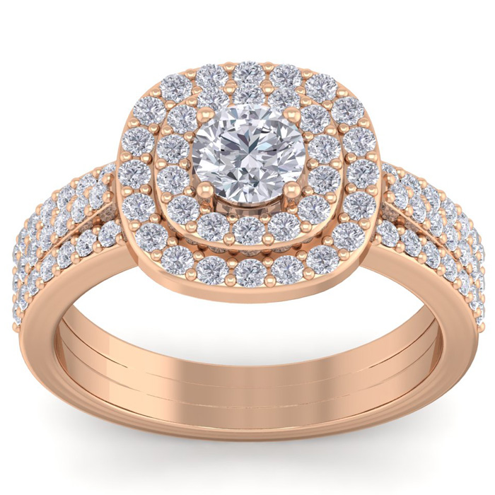 1.5 Carat Double Halo Diamond Engagement Ring in 14K Rose Gold (4.40 g) (, SI2-I1), Size 4 by SuperJeweler