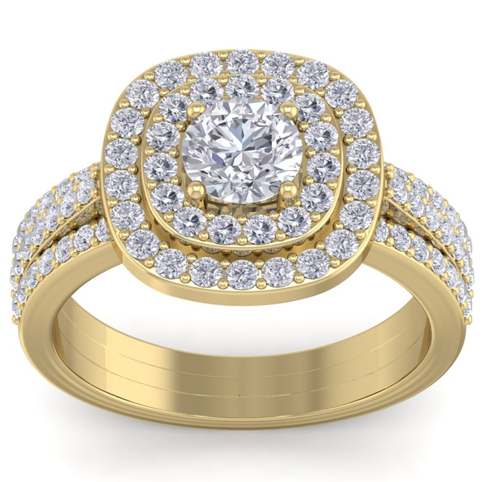 1 3/4 Carat Double Halo Diamond Engagement Ring In 14K Yellow Gold (4.80 G) (H-I, SI2-I1) By SuperJeweler