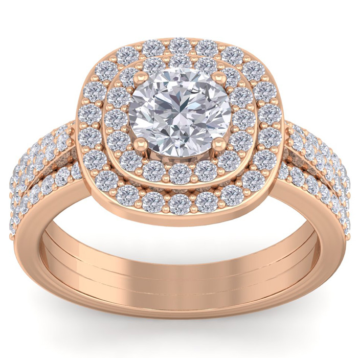 2 Carat Double Halo Diamond Engagement Ring in 14K Rose Gold (4.80 g) (  SI2-I1)  Size 8.5 by SuperJeweler