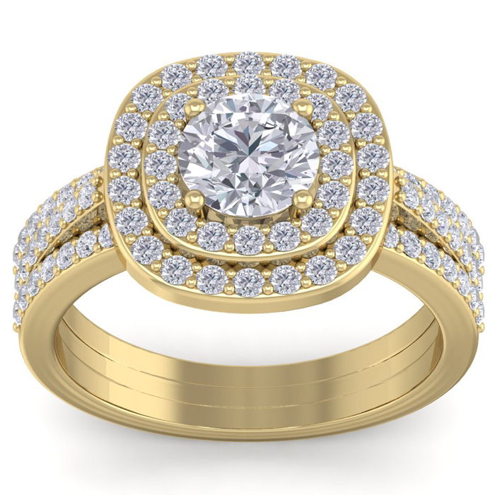 2 Carat Double Halo Diamond Engagement Ring in 14K Yellow Gold (4.80 g) (, I1-I2 Clarity Enhanced), Size 4 by SuperJeweler