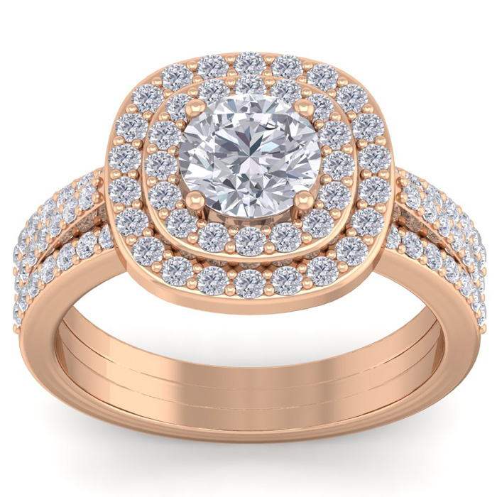 2 Carat Double Halo Diamond Engagement Ring In 14K Rose Gold (4.80 G) (I-J, I1-I2 Clarity Enhanced) By SuperJeweler