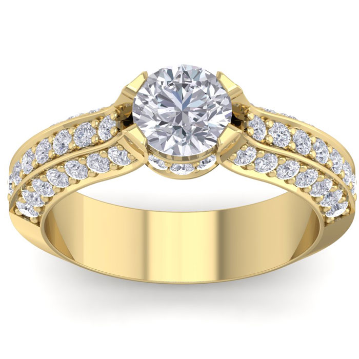 1 3/4 Carat Round Shape Diamond Engagement Ring In 14K Yellow Gold (6.40 G) (H-I, SI2-I1) By SuperJeweler