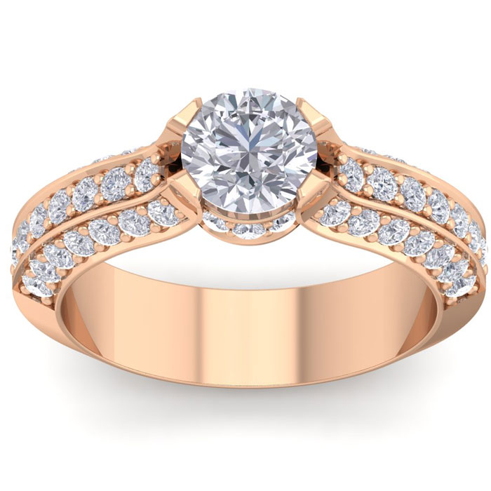 1 3/4 Carat Round Shape Diamond Engagement Ring in 14K Rose Gold (6.40 g) (