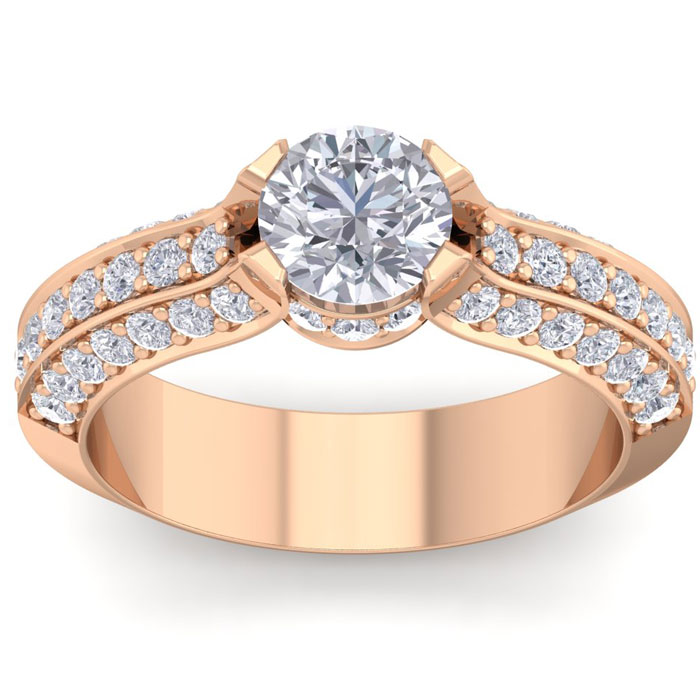 1 3/4 Carat Round Shape Diamond Engagement Ring in 14K Rose Gold (6.40 g) (, I1-I2 Clarity Enhanced), Size 4 by SuperJeweler