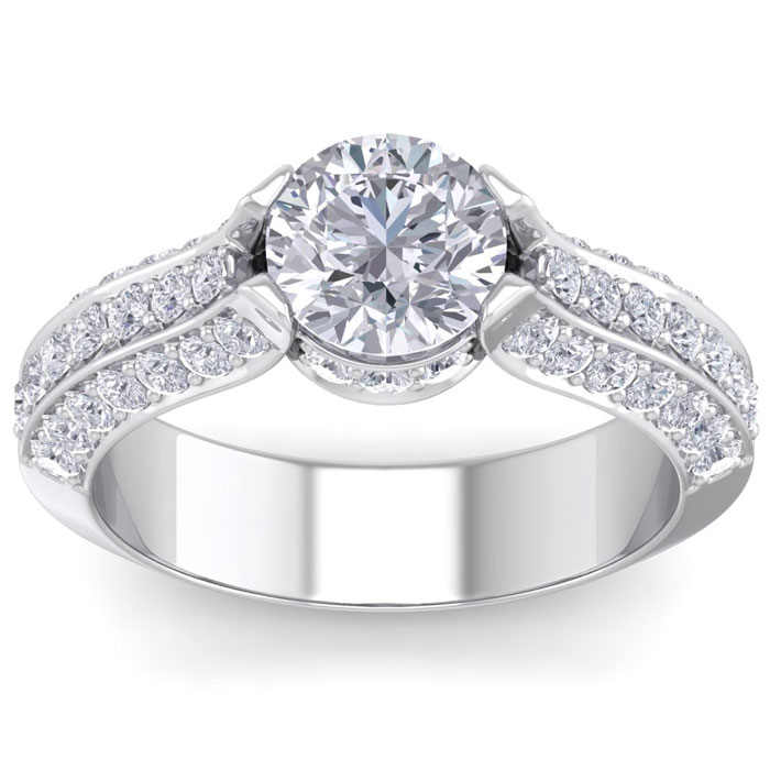 2 1/4 Carat Round Shape Diamond Engagement Ring in 14K White Gold (6.60 g) (