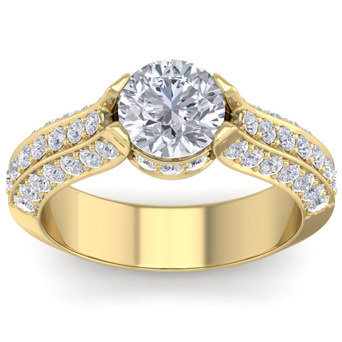 2 1/4 Carat Round Shape Diamond Engagement Ring in 14K Yellow Gold (6.60 g) (