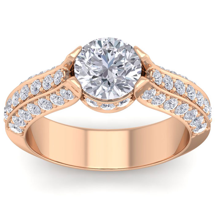 2 1/4 Carat Round Shape Diamond Engagement Ring In 14K Rose Gold (6.60 G) (H-I, SI2-I1) By SuperJeweler