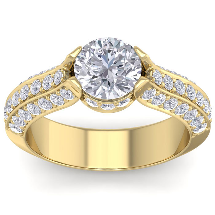 2 1/4 Carat Round Shape Diamond Engagement Ring In 14K Yellow Gold (6.60 G) (I-J, I1-I2 Clarity Enhanced) By SuperJeweler