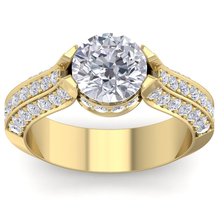 2 3/4 Carat Round Shape Diamond Engagement Ring in 14K Yellow Gold (6.80 g) (, SI2-I1), Size 4 by SuperJeweler