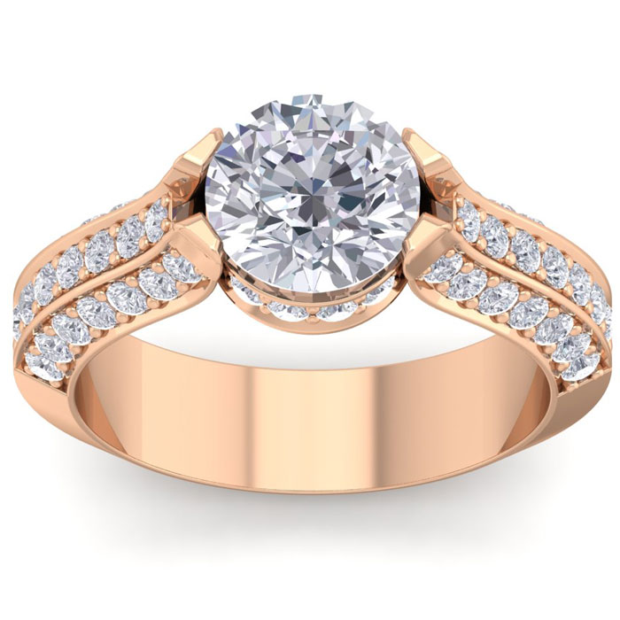 2 3/4 Carat Round Shape Diamond Engagement Ring in 14K Rose Gold (6.80 g) (, SI2-I1), Size 4 by SuperJeweler