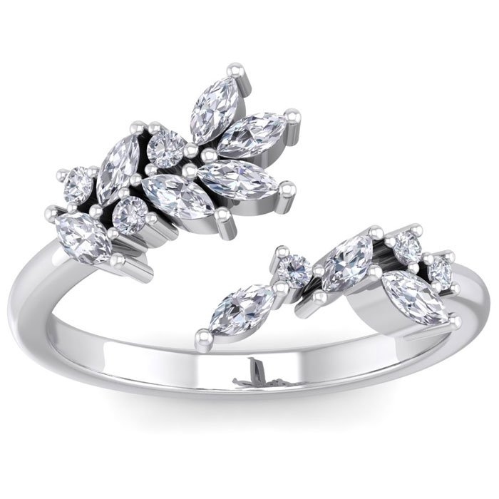 1/2 Carat Round & Marquise 15 Diamond Ring in 14K White Gold (3.40 g) (, SI2-I1), Size 4 by SuperJeweler