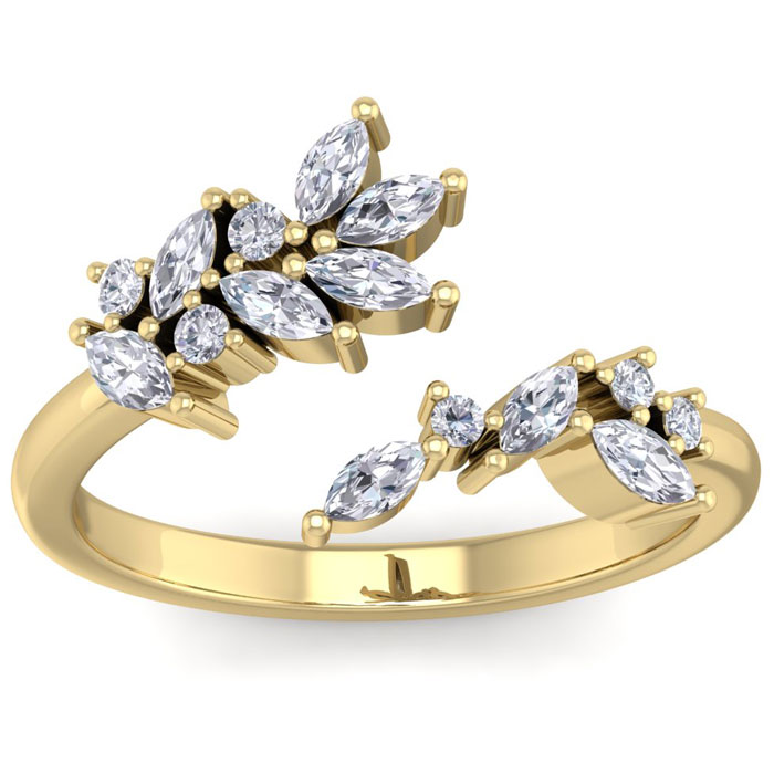 1/2 Carat Round & Marquise 15 Diamond Ring In 14K Yellow Gold (3.40 G) (H-I, SI2-I1), Size 4 By SuperJeweler