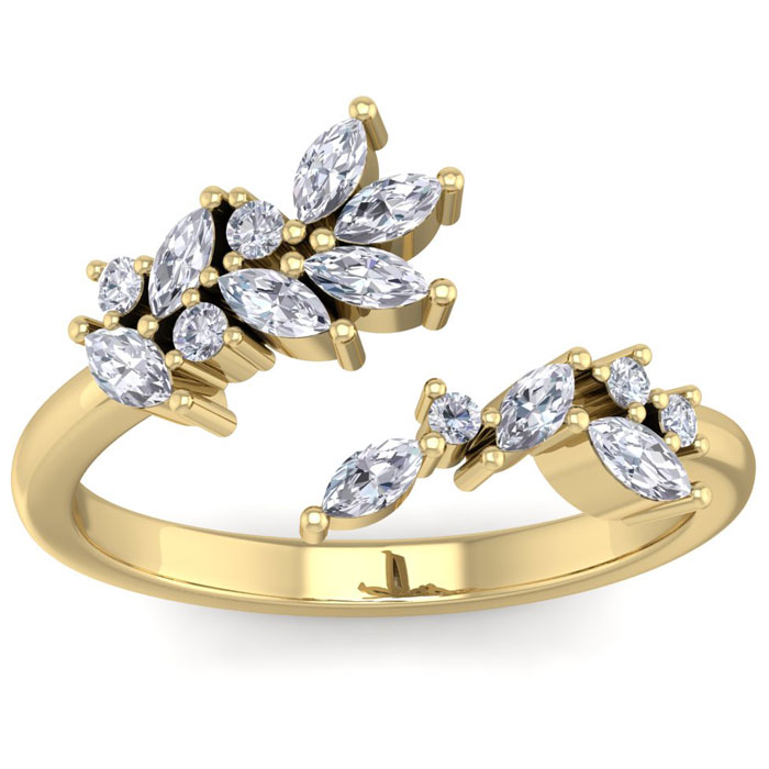 1/2 Carat Round & Marquise 15 Diamond Ring in 14K Yellow Gold (3.40 g) (, SI2-I1), Size 4 by SuperJeweler