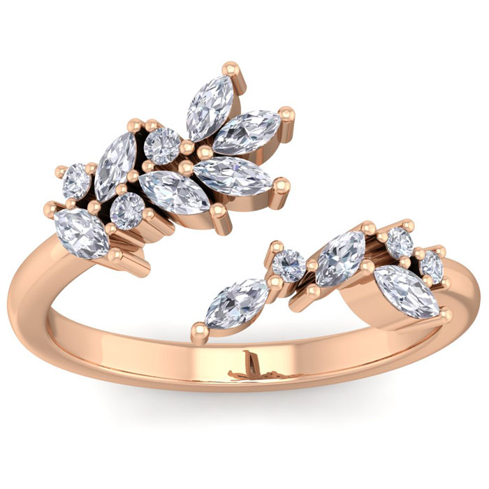 1/2 Carat Round & Marquise 15 Diamond Ring in 14K Rose Gold (3.40 g) (, SI2-I1), Size 4 by SuperJeweler