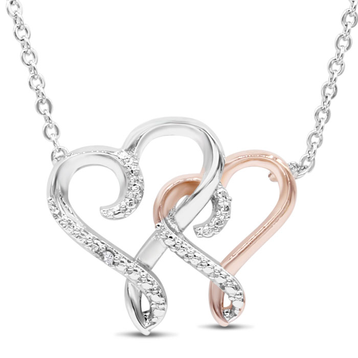 One Diamond Two Tone Heart Necklace, 18 Inches,  by SuperJeweler