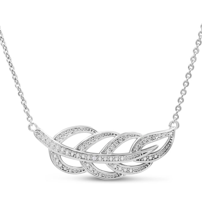 One Diamond Leaf Necklace, 18 Inches,  by SuperJeweler