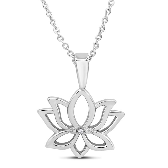One Diamond Lotus Necklace, 18 Inches, J/K By SuperJeweler