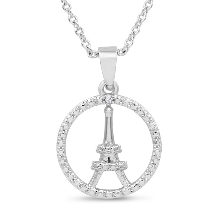 One Diamond Eiffel Tower Necklace, 18 Inches,  by SuperJeweler