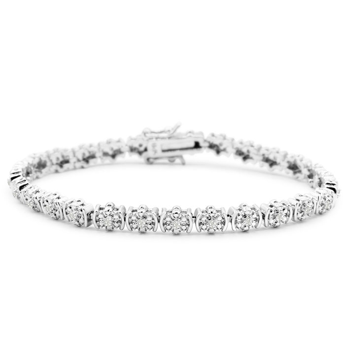 1/2 Carat Diamond Flower Bracelet, 7 Inches. Natural Rose Cut Diamonds,  by SuperJeweler