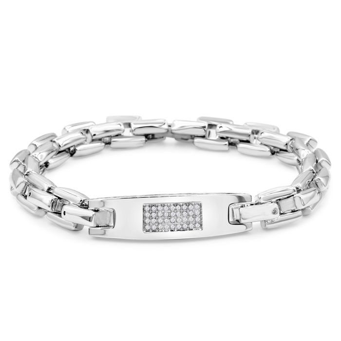.16 Carat Diamond Men's ID Bracelet in Stainless Steel, , 8 Inch by SuperJeweler