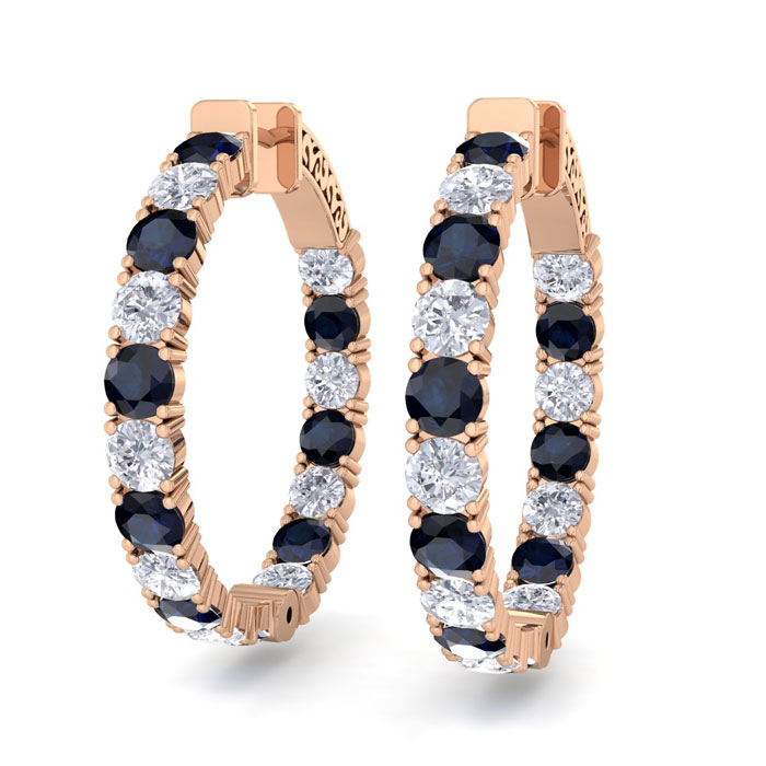 7 Carat Sapphire & Diamond Hoop Earrings in 14K Rose Gold (10 g)