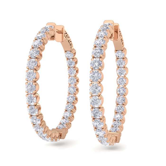 5 Carat Diamond Hoop Earrings In 14K Rose Gold (14 G), 1.5 Inches, J/K By SuperJeweler
