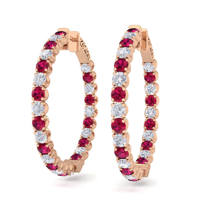 5 Carat Ruby & Diamond Hoop Earrings in 14K Rose Gold (14 g)  1.5 Inches by SuperJeweler