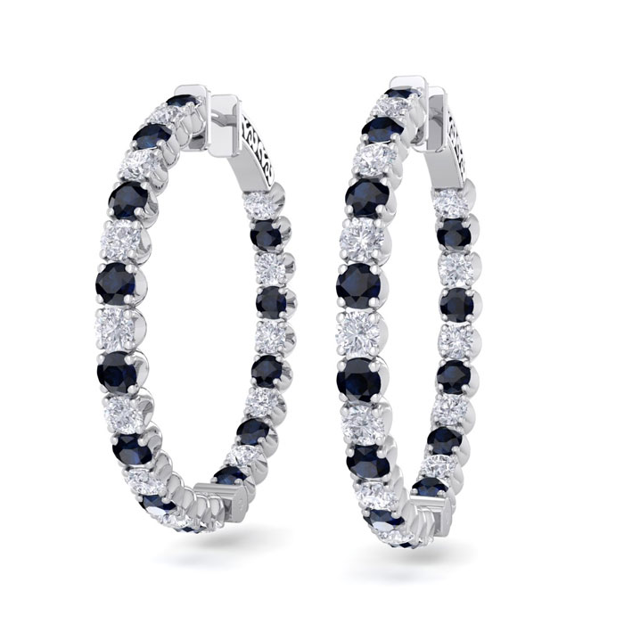 5 Carat Sapphire & Diamond Hoop Earrings in 14K White Gold (14 g)
