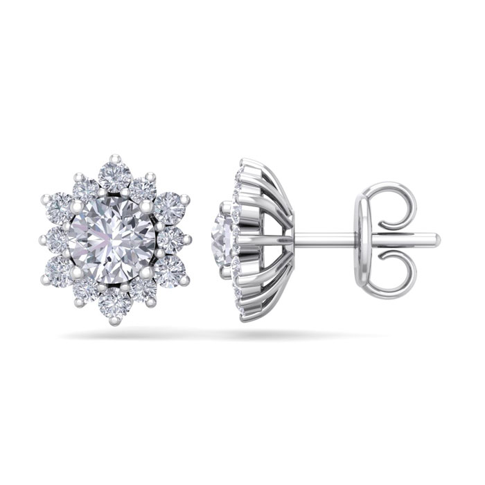 1.5 Carat Round Shape Flower Halo Diamond Stud Earrings in 14K White Gold (2 g),  by SuperJeweler