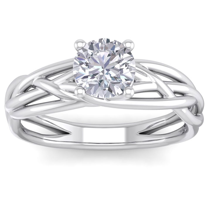 1 Carat Round Moissanite Solitaire Intricate Vine Engagement Ring in 14K White Gold (5 g), E/F Color, Size 4 by SuperJeweler