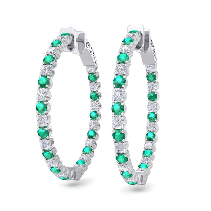 5 Carat Emerald Cut & Diamond Hoop Earrings in 14K White Gold (14 g)  1.25 Inch by SuperJeweler