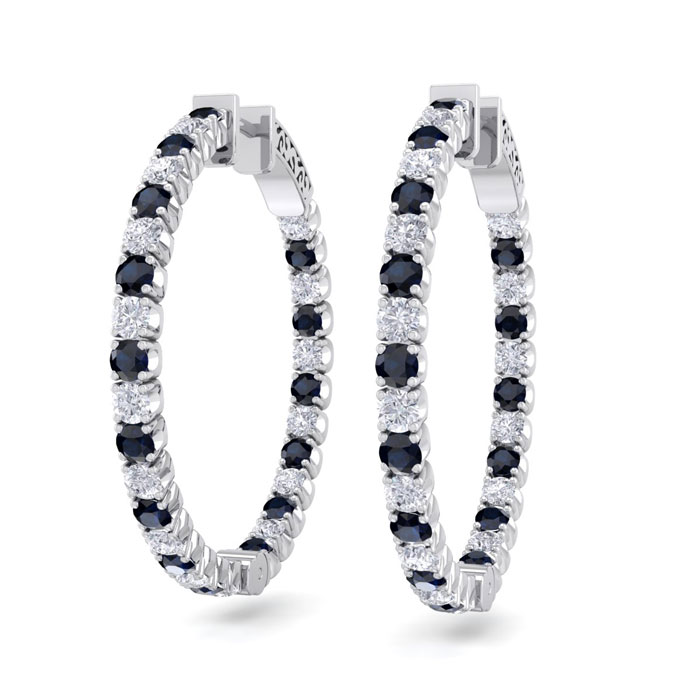 3 1/2 Carat Sapphire & Diamond Hoop Earrings in 14K White Gold (12 g)  1 Inch by SuperJeweler