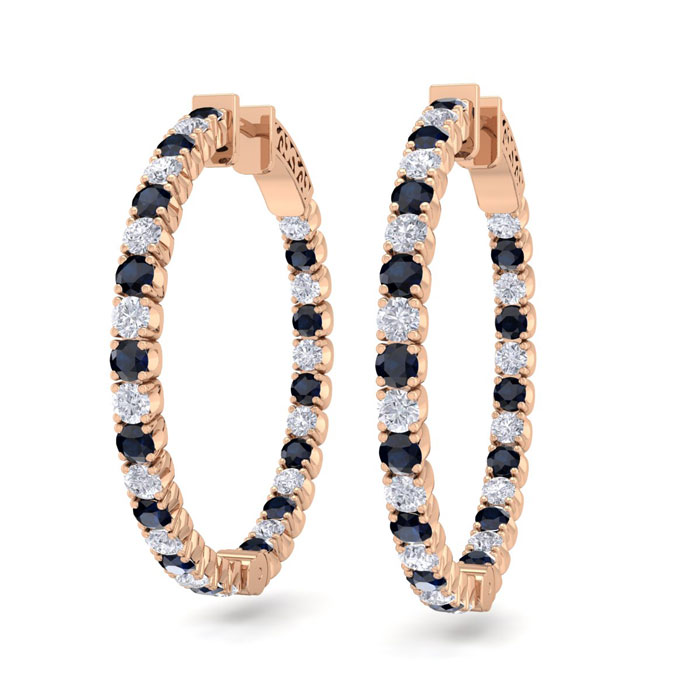 3 1/2 Carat Sapphire & Diamond Hoop Earrings in 14K Rose Gold (12 g)  1 Inch by SuperJeweler