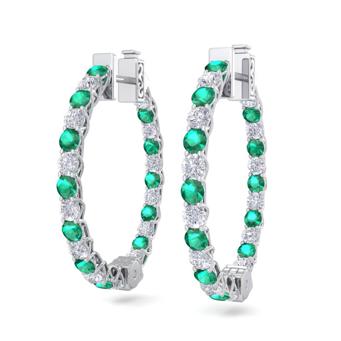 3 Carat Emerald Cut & Diamond Hoop Earrings in 14K White Gold (7 g), 3/4 Inch,  by SuperJeweler