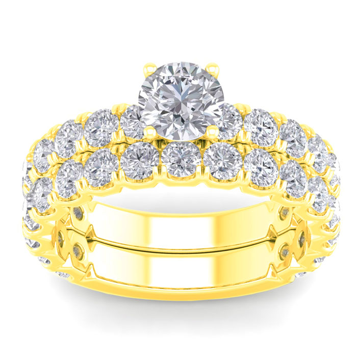 3 1/4 Carat Round Moissanite Bridal Ring Set in 14K Yellow Gold (6 g), E/F Color, Size 4 by SuperJeweler